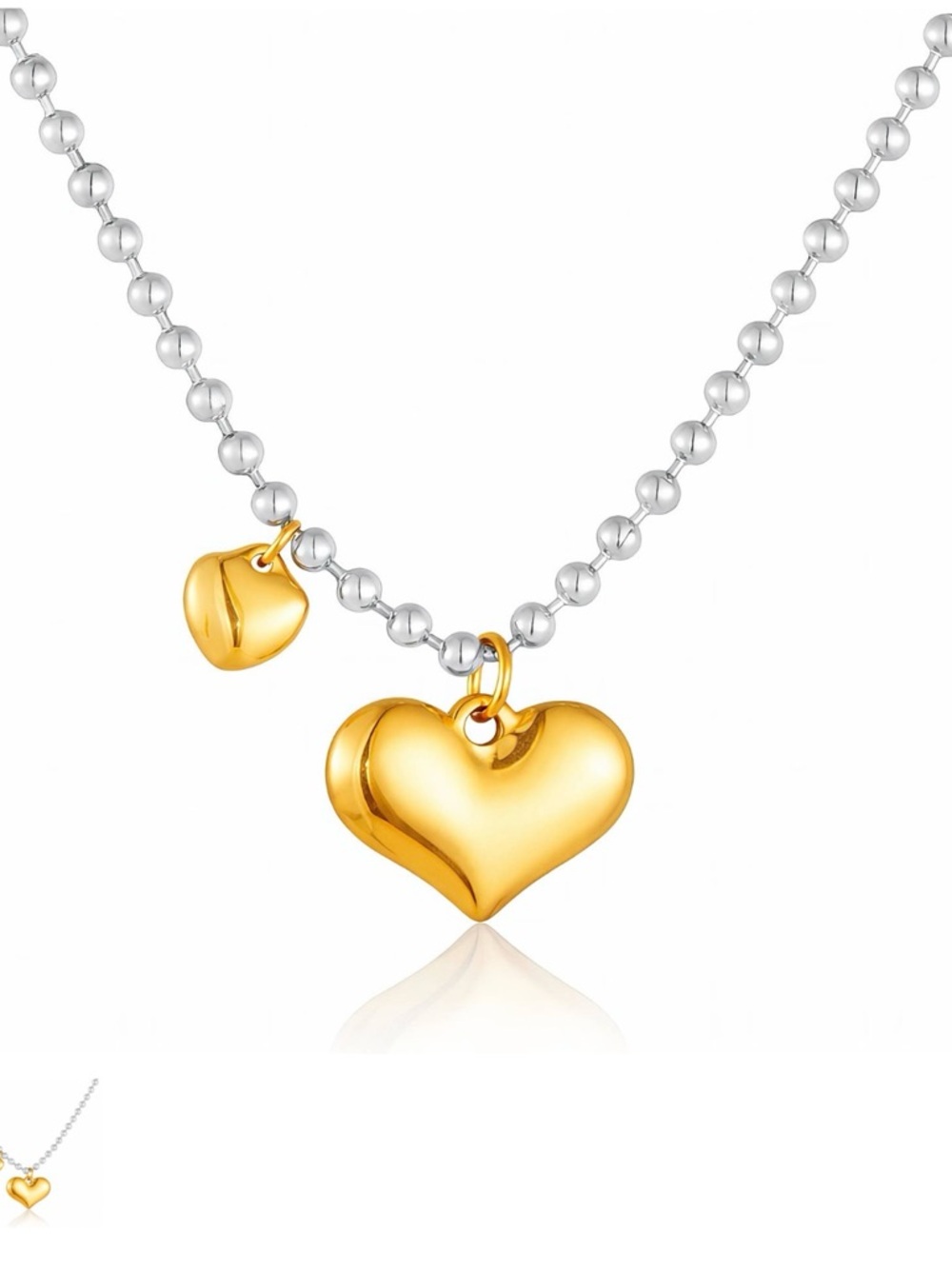 18k Gold Plated Heart Pendant Necklace on Silver Bead Chain - Women Jewelry| NWT